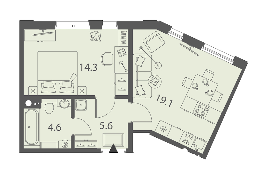 1-комнатная квартира 43.6 м², 8/10 эт., ЖК «DOMINO Premium»